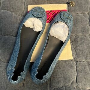 NIB Tory Burch Minnie Travel Flat - Blue - 9.5